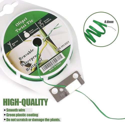 Green Garden Wire - Sturdy Plant Ties with Cutter for Indoor & Outdoor Use | 492FT (150m)