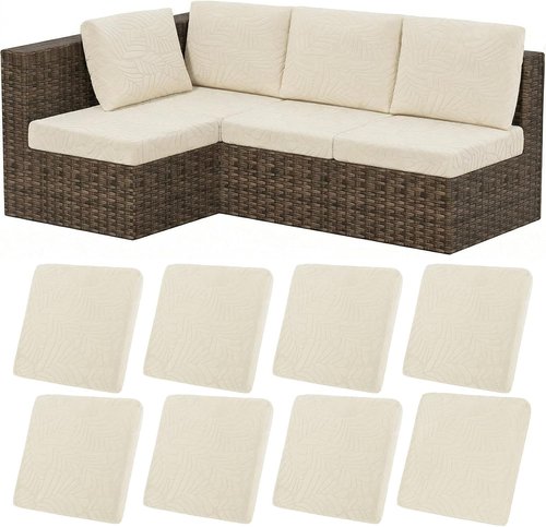 Hebe Stretch Patio Cushion Covers Set - 8 Waterproof & Washable Slipcovers for Outdoor Furniture