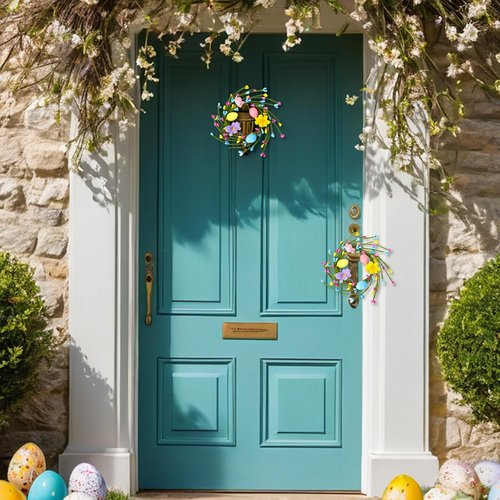 Jansun Easter Candle Rings - 4 Pcs Mini Wreaths with Pink & Blue Eggs for Table Decor | Spring Centerpieces