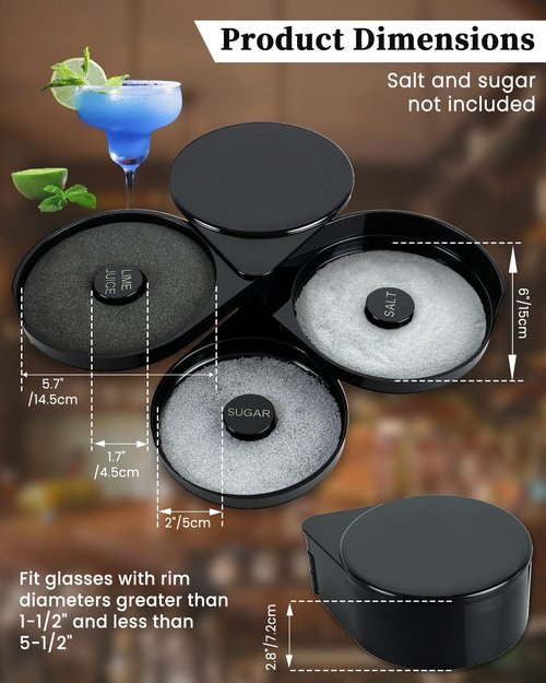 DUPDMKIN Margarita Salt Rimmer Set, 3-Tier Bar Glass Salt Rimmer for Cocktails with Separate Trays for Lime Juice, Salt and Sugar