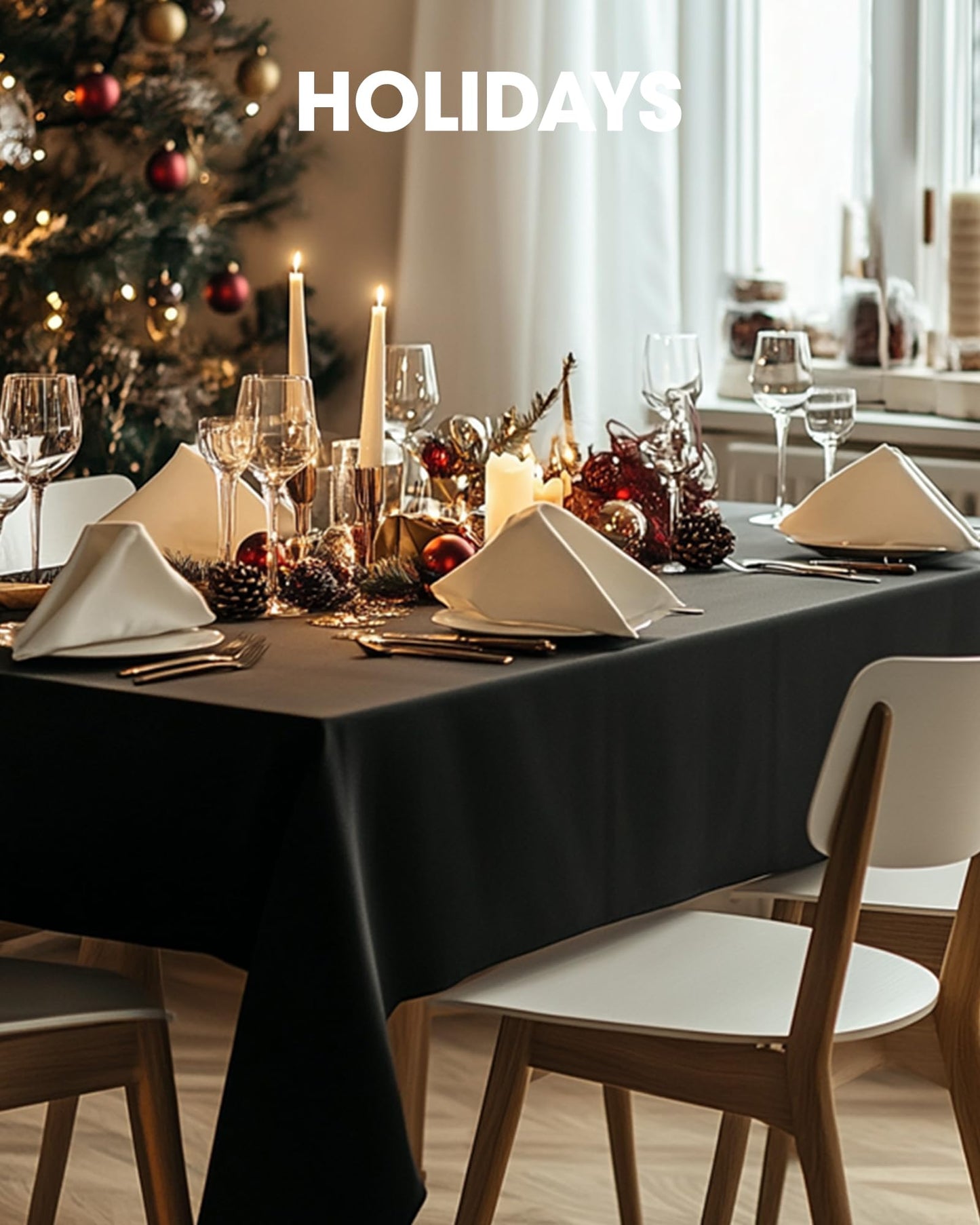 Pureegg Rectangle Table Cloth 60" x 102" – Durable Polyester Tablecloth Offers Reusable & Washable Protection, Ideal for Outdoor Party, Picnic, Wedding, Banquet and Birthday, 12 Pack, Black