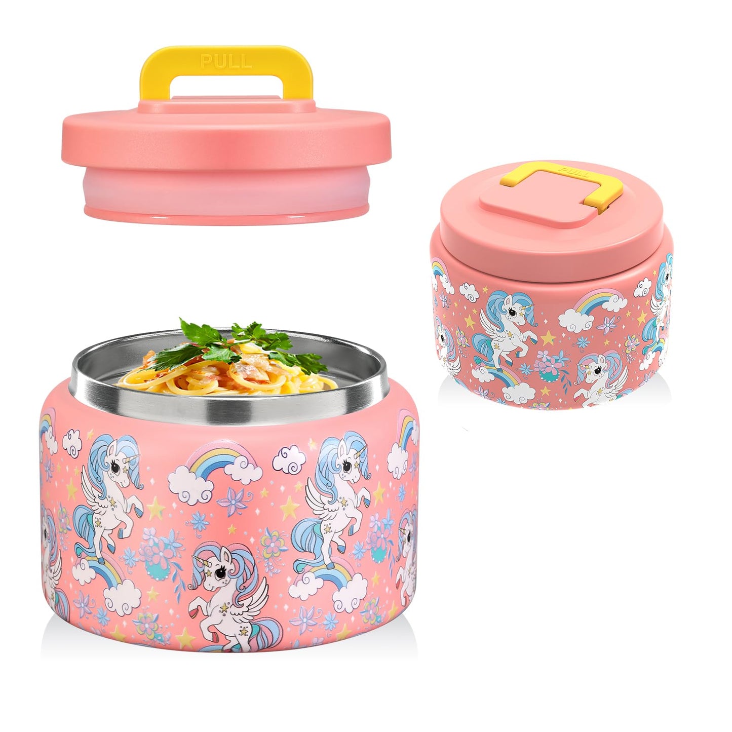 JXXM 8 Oz Thermo Food Jar for Hot & Cold Food for Kids, Insulated Lunch Containers Hot Food Jar,Leak-Proof Vacuum Stainless Steel Wide Mouth Lunch Soup Thermo for School (PINK-Unicorn)