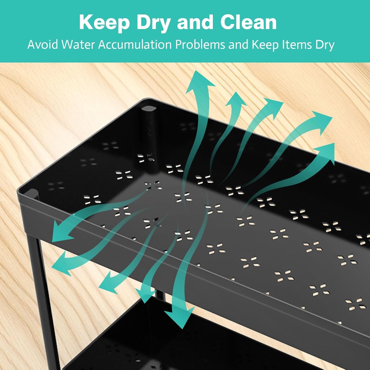 Under Sink Organizers by [Brand Name] - 2-Pack Pull-Out Sliding Cabinet Storage with 2-Tier Shelf & 4 Hooks | Multi-Purpose for Kitchen & Bathroom (13 Inch, Black)