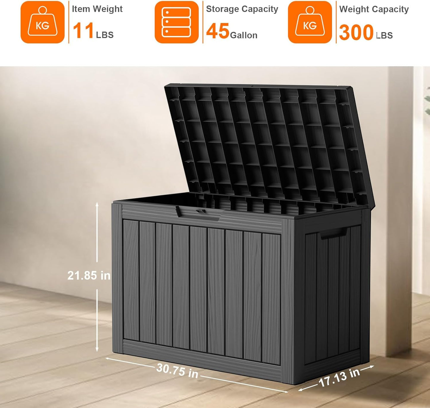 PatioZen 45 Gallon Resin Deck Box - Lockable Outdoor Storage for Furniture & Garden Tools | Waterproof - Black
