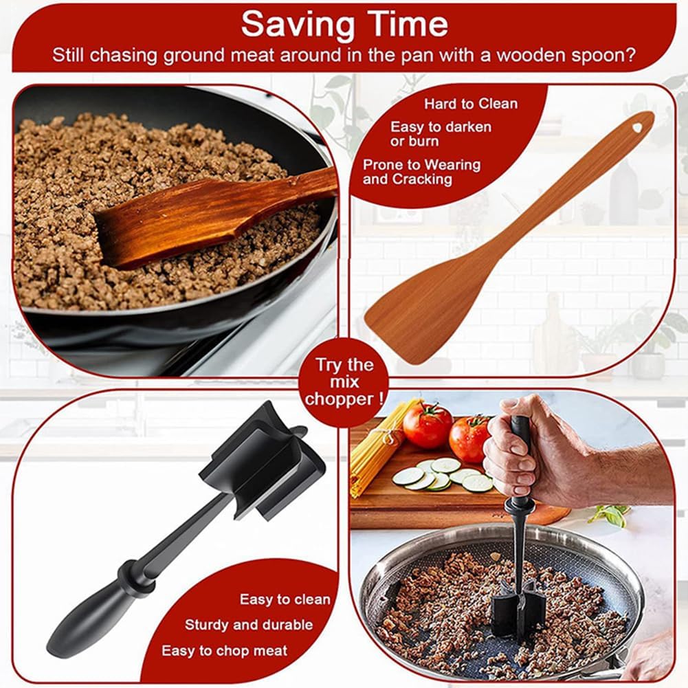Skiennix Meat Chopper - 6Pcs Heat Resistant Hamburger Grinder & Non-Stick Mix Tool | Ideal for Ground Beef & Potatoes