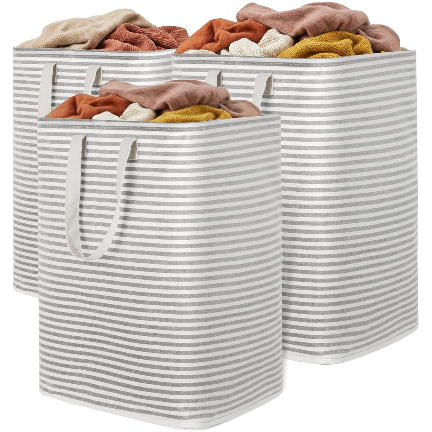 Lifewit 3 Pack Laundry Basket 90L Each, Collapsible Clothes Hamper with Reinforced Handles, Freestanding Waterproof Design for Bedroom and Laundry Room, Grey 270L Total