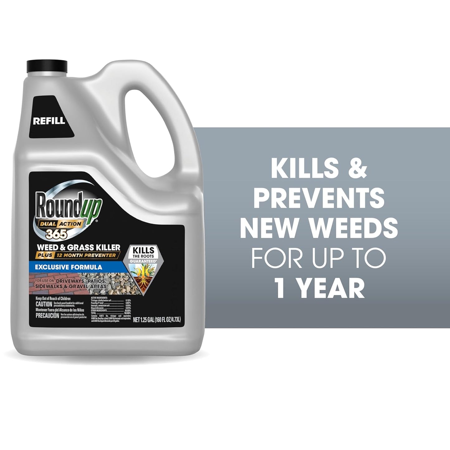 Roundup 365 Dual Action Weed & Grass Killer - Kills & Prevents for 1 Year | 1.25 Gallon Refill