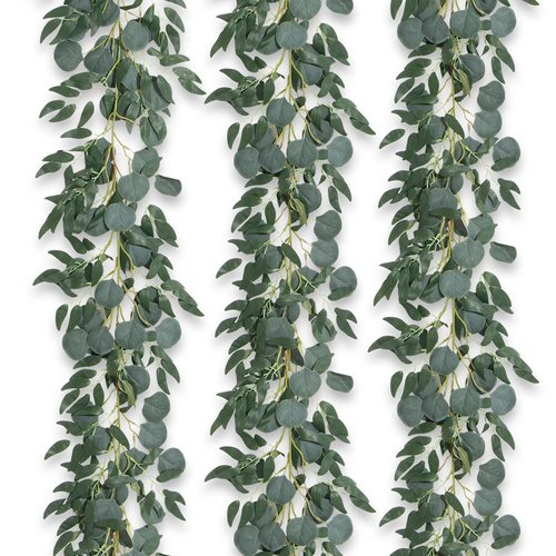 Apeair 3Pcs Fake Eucalyptus Vines, 6.5FT Silk Ivy Garland, Odorless Lush Green Leaves Artificial Hanging Plants, Boho Forest Greenery Decor for Home, Classroom, Wall,Party, Wedding Decoration