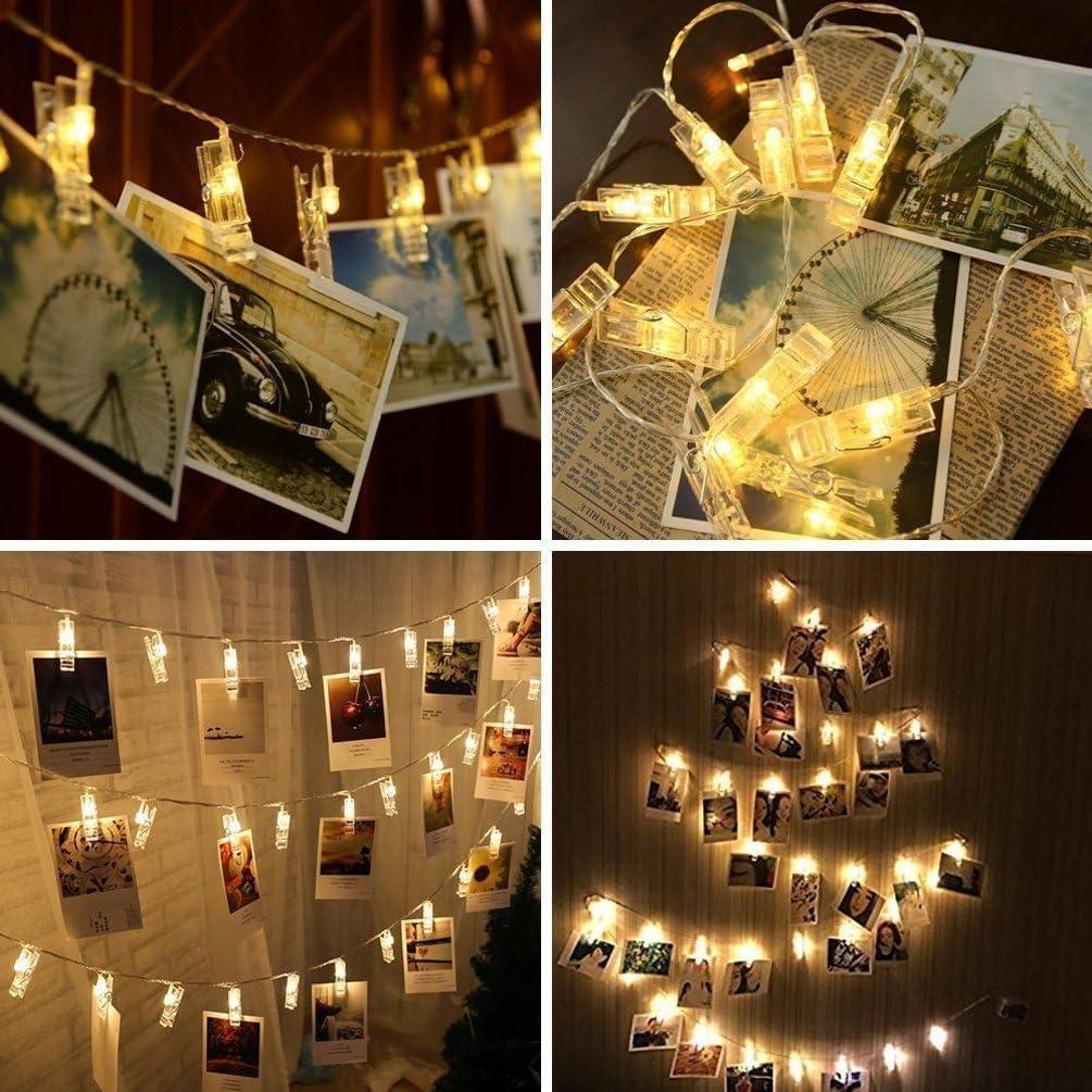 LiyuanQ 40 LED Photo Clip String Lights - Remote-Controlled Indoor Fairy Lights for Photos | USB Operated, Warm White