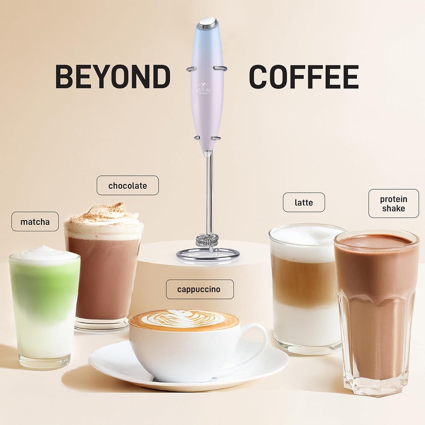 Zulay Kitchen Milk Frother - Powerful Handheld Whisk for Coffee, Lattes & Hot Chocolate | Includes 4 Duracell Batteries