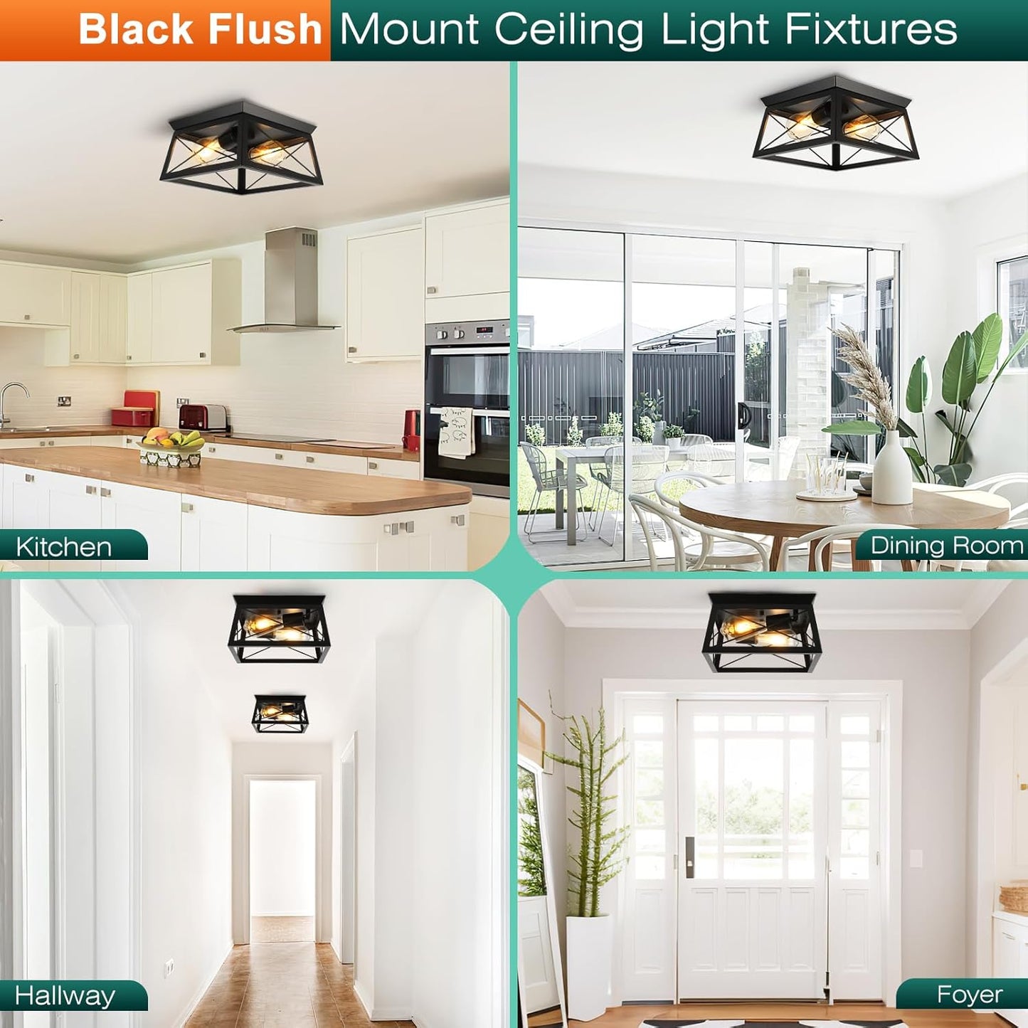 Farmhouse Flush Mount Ceiling Light Oak White Ceiling Light Fixtures 2-Light Industrial Vintage Metal-Framed Ceiling Lighting for Hallway Foyer Kitchen Dining Room Bedroom Living Room Laundry