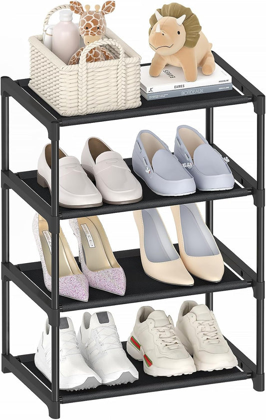Autonomier 4-Tier Extra Small Shoe Rack - Narrow Stackable Organizer for Kids & Adults | 16.3" Wide