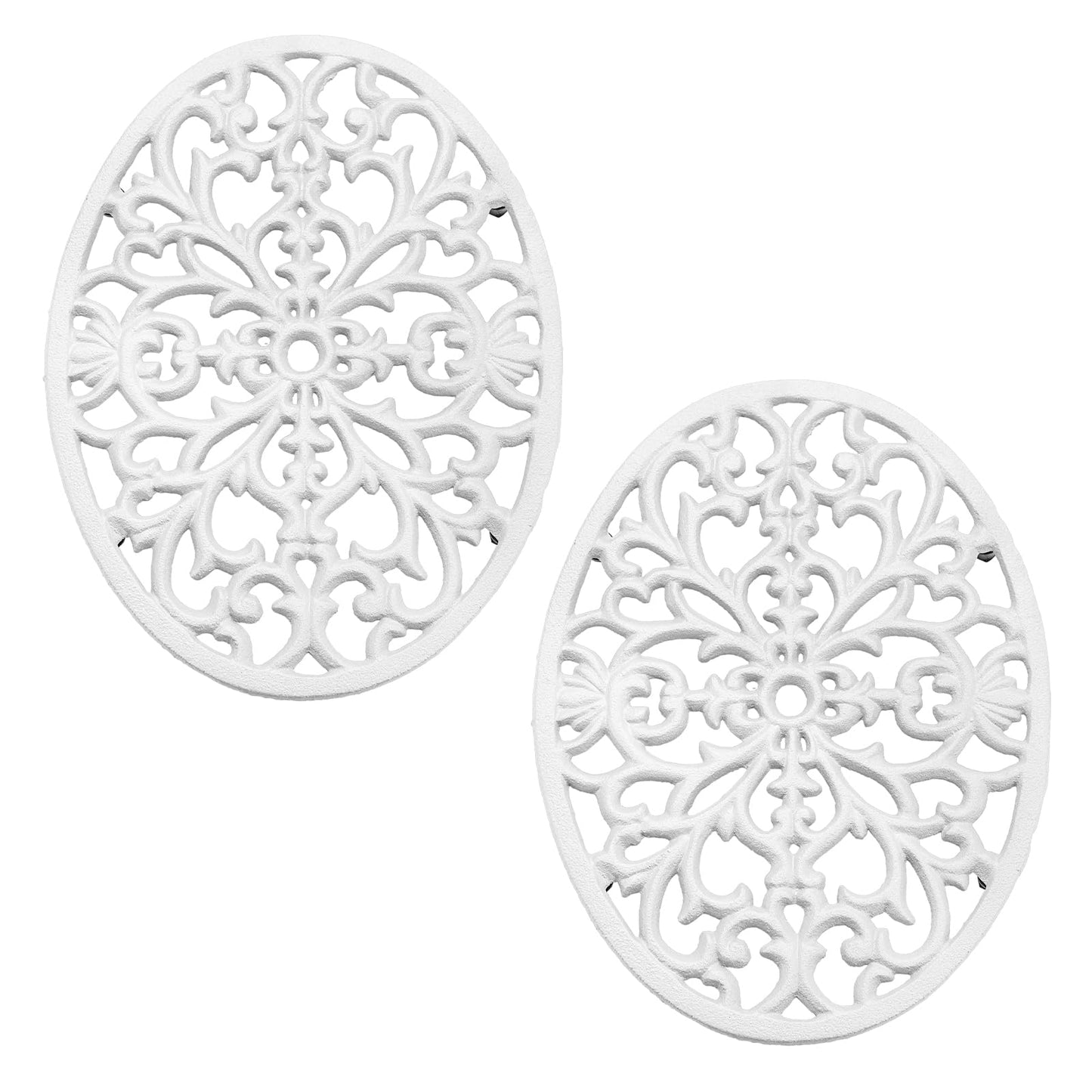 Sumnacon Cast Iron Trivet 2 Pack Heat Resistant Iron Trivets for Hot Dishes Pots Pans Plates Teapots,Rustic Cast Iron Trivet for Cooktop Kitchen Dining Table Metal Trivets with Rubber Feets,White