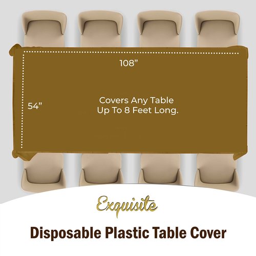 Exquisite 12-Pack Premium Plastic Tablecloth Pack of 12 Premium Plastic Tablecloth 54 Inch x 108 Inch Rectangle Table Cover - Gold