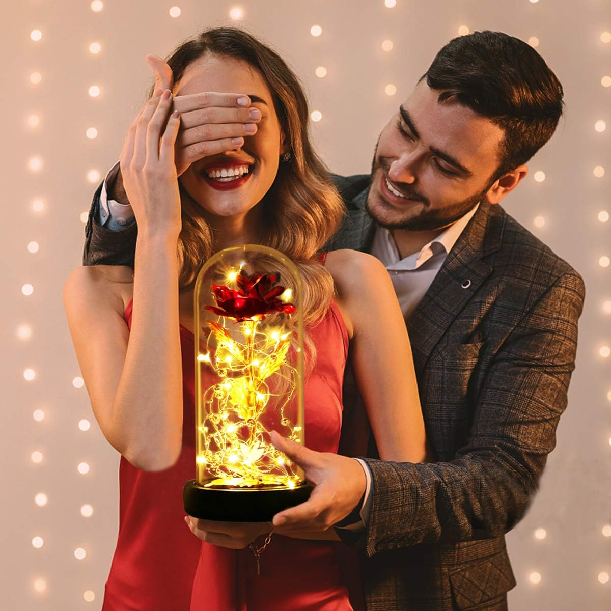 Birthday Gifts for Women,Beauty and the Beast Rose in Glass Dome,Preserved Rose with Warm Lights,Flower for Delivery Prime,Forever Flower Gifts for Women Mom Wife Girlfriend, Anniversary Birthday Gift