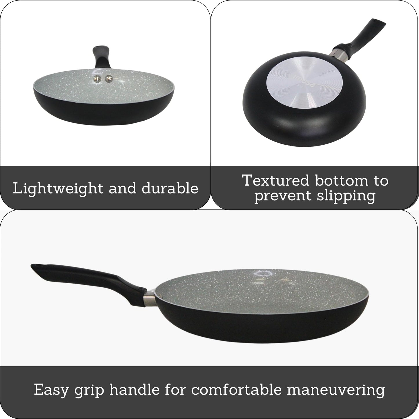 IMUSA Premier Ceramic Nonstick Frying Pan 9.5 in Aluminum Skillet with Cool Touch Handle Gray Speckled Coating Matte Black PTFE-Free Dishwasher Safe for Healthy Cooking