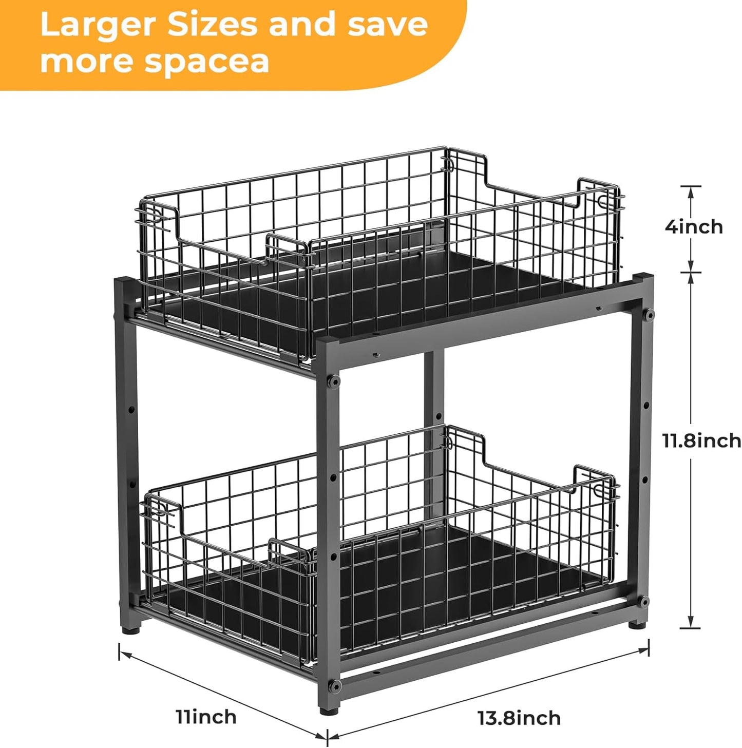 Under Sink Organizer by [Brand Name] - 2-Tier Adjustable Bathroom & Kitchen Storage | Sliding Drawers 13.8x11x15.8 Inch