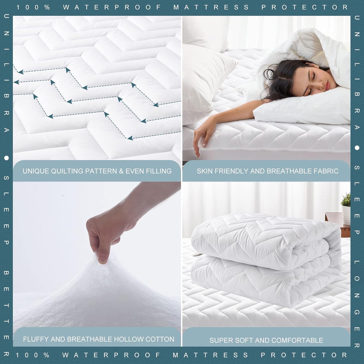 Skiennix Queen Size Waterproof Mattress Protector - Quilted, Breathable & Ultra-Soft | Fits 6''-25'' Mattresses, White