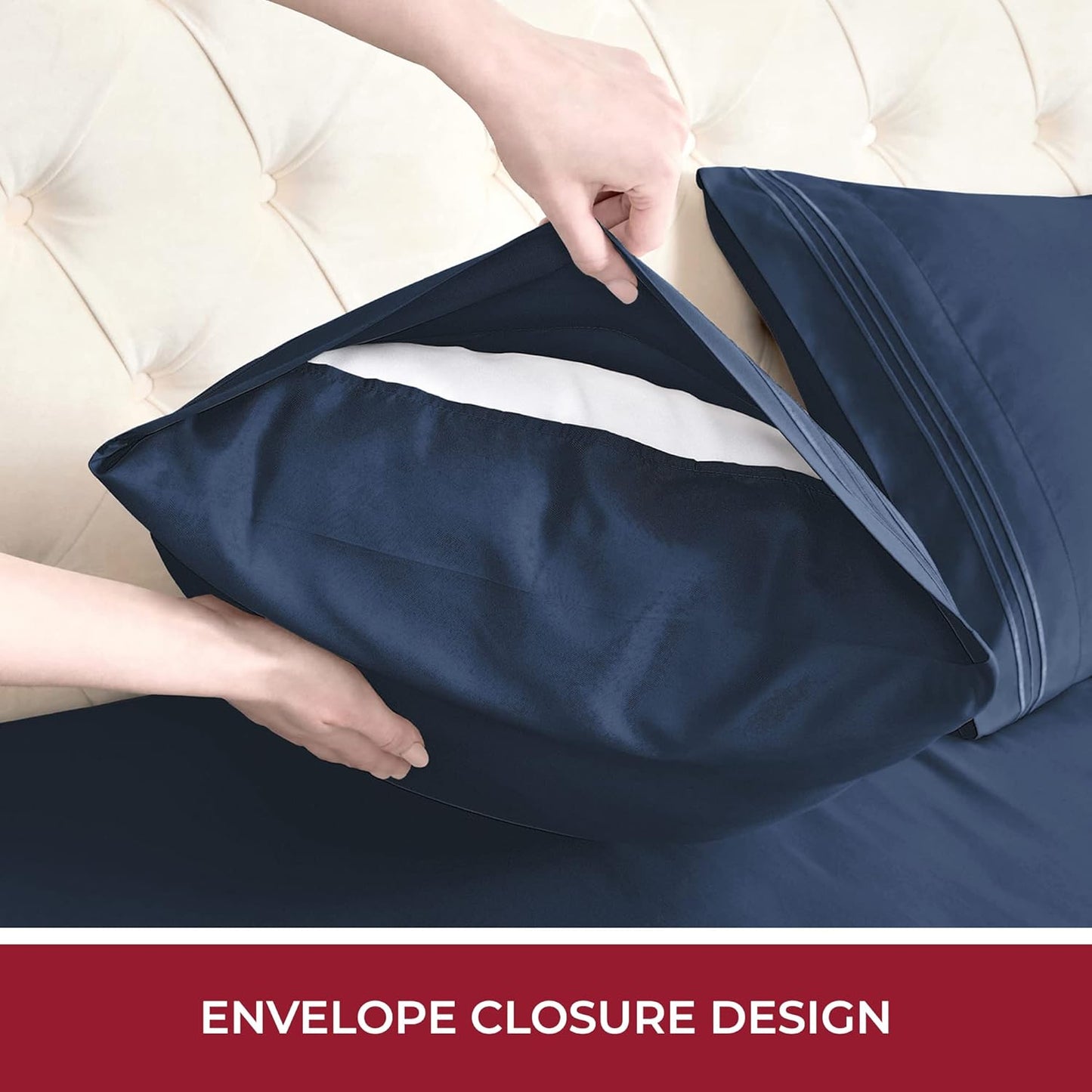 Mellanni RV Short Queen Sheets - Hotel Luxury Bedding Set | Extra Soft, Cooling, Deep Pocket - Navy Blue, 4 PC