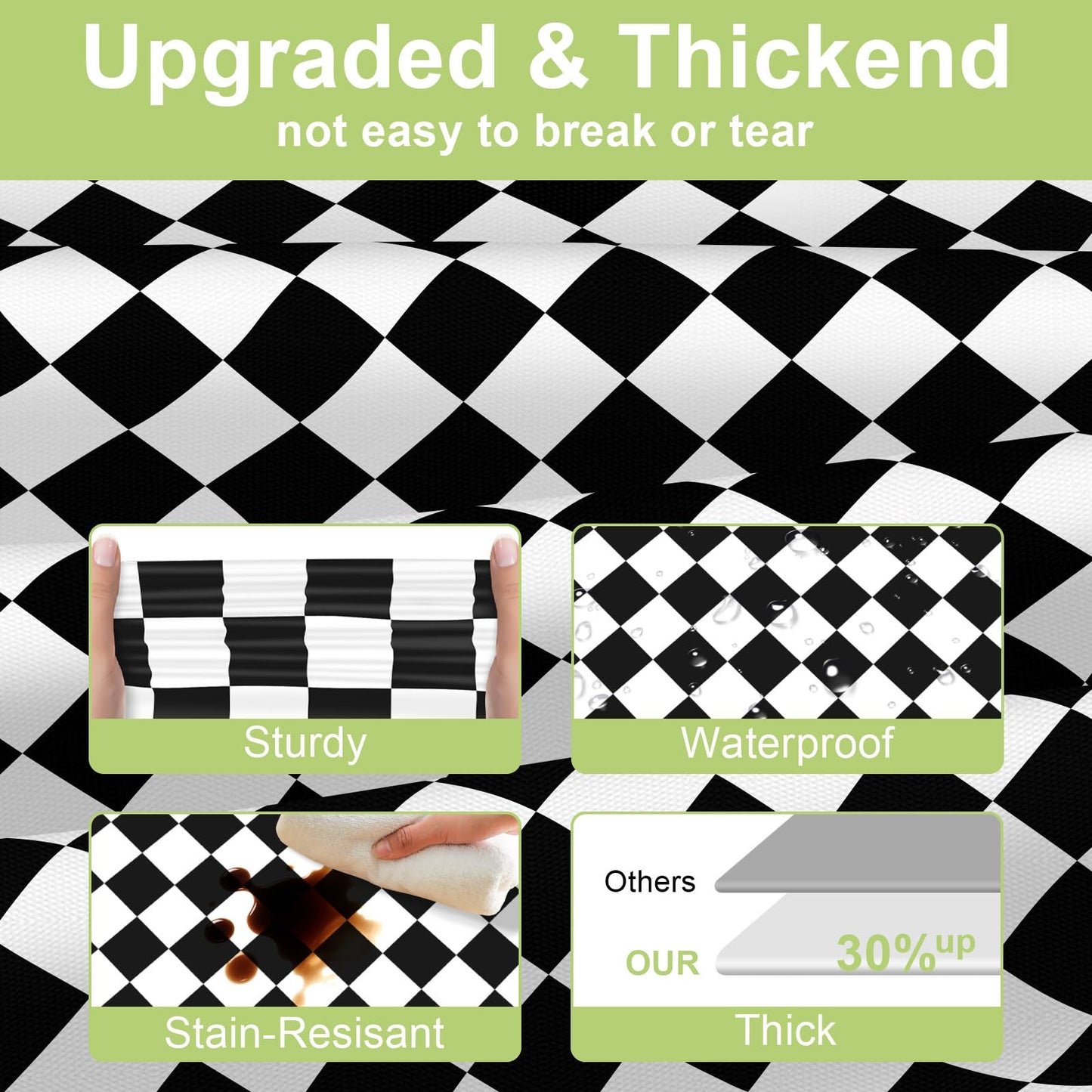 QIKSION Checkered Tablecloth Disposable 2 Pack, 54 x 108 Inch Black and White Checkered Flag Table Cloth for Race Car Decorations, Birthday Party Supplies, Rectangle, Plastic Table Cover