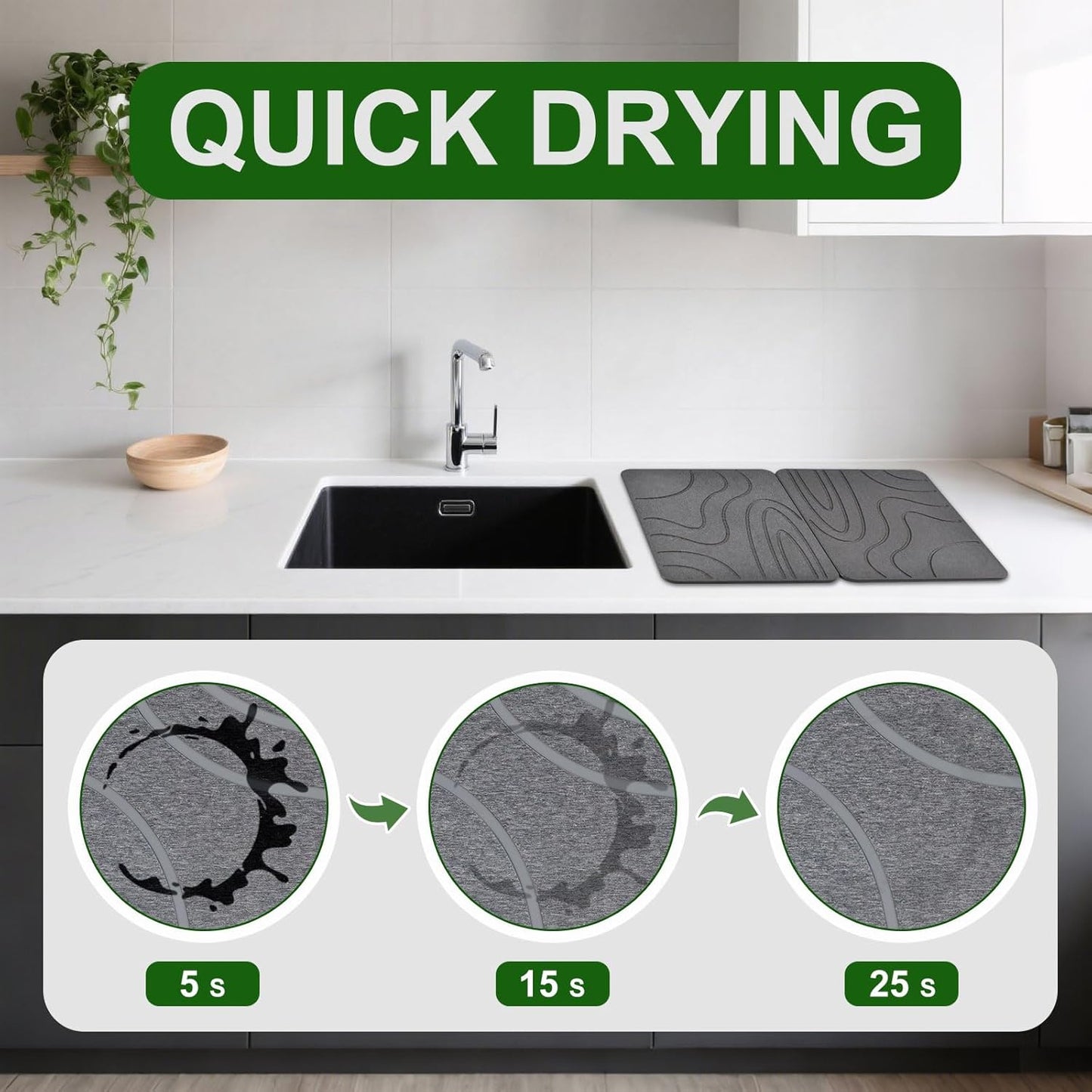 Skiennix Stone Drying Mat - Quick-Drying Diatomaceous Earth | 2 Pack, 16''x12'', No Moisture Residue