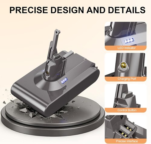 Dyson 8000mAh Battery Replacement - Compatible with V8 Absolute, Animal, Motorhead & Fluffy | Includes 4 Filters