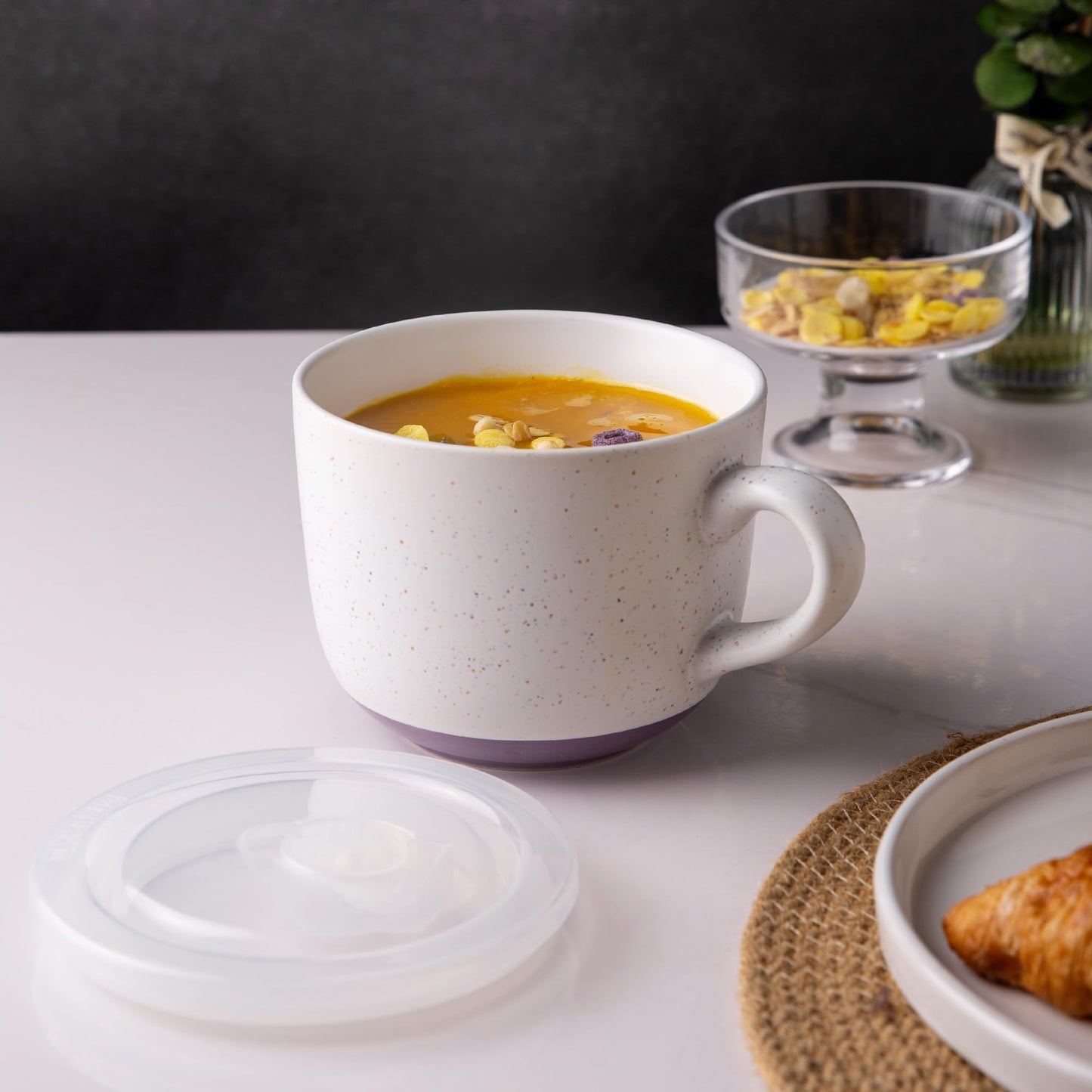 AmorArc Ceramic Soup Mugs with Lid, 32 oz Large Soup Cups with Hanlde for Coffee, Cereal, Salad, Noodles, Tea, Soup Bowls Cups, Microwave&Dishwasher Safe, Set of 2 (Purple & Green, 32oz - Set of 2)