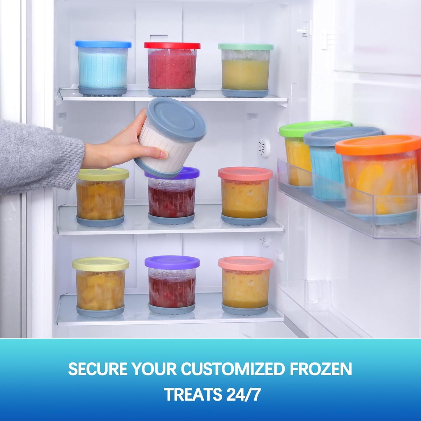 Ninja Creami Pints and Lids - 4 Pack 16oz Airtight Containers for NC299AMZ & NC300s Ice Cream Makers