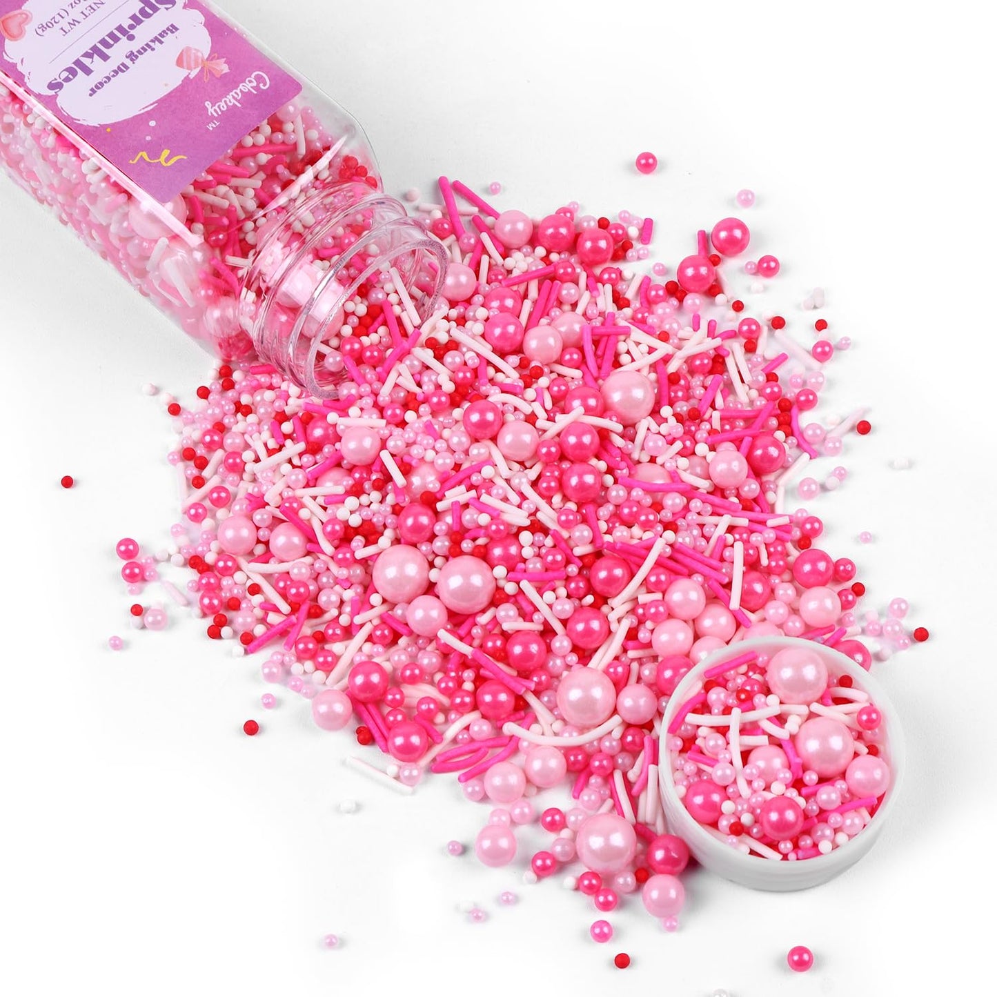 Pink Sprinkles for Cake Decorating 4.23ounce - Valentines Sprinkles for Baking, Cupcake, Ice Cream, Candy, Cookie Decorations - Pearl Sprinkles for Valentines Princess Bridal Shower Wedding Party