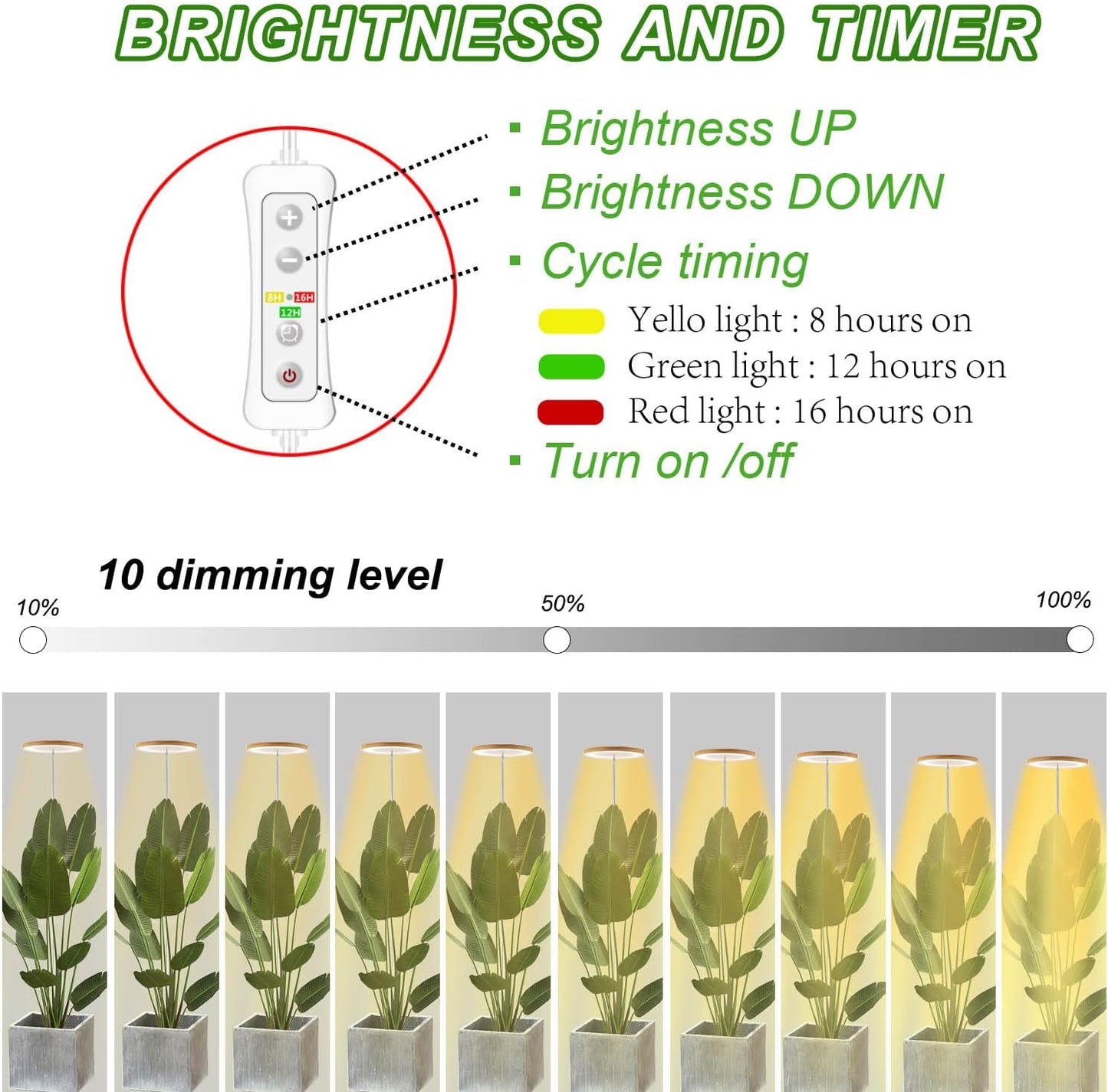 Yadoker LED Plant Grow Light - Full Spectrum Indoor Growing Light with Adjustable Height & Timer | 5V Safe Voltage