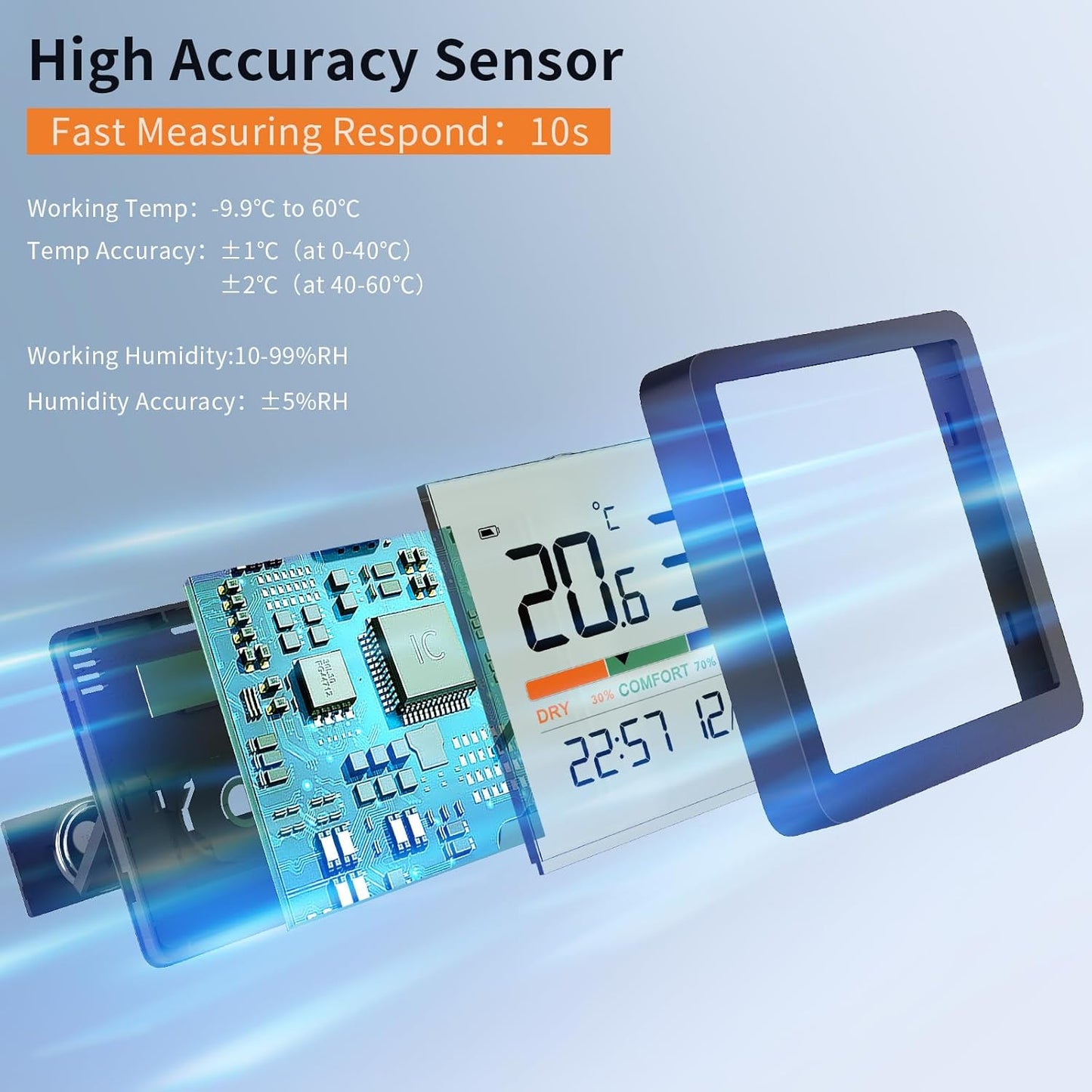 NOKLEAD Mini Digital Thermometer Hygrometer - Accurate Indoor Temperature & Humidity Monitor | Comfort Indicator & Clock