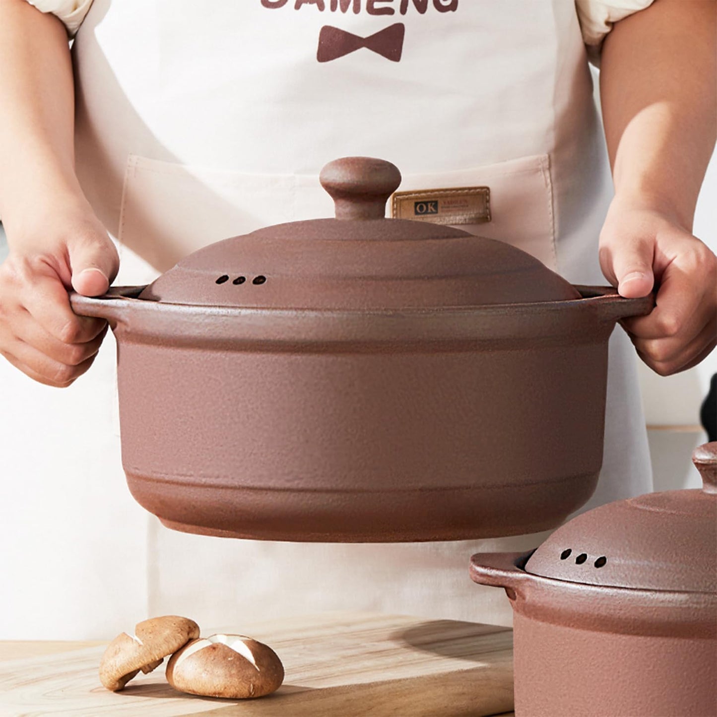 Natural Terracotta Casserole with Lids Clay Pots for Cooking, Unglazed Earthenware Rice Pots (T4-3.6QT)