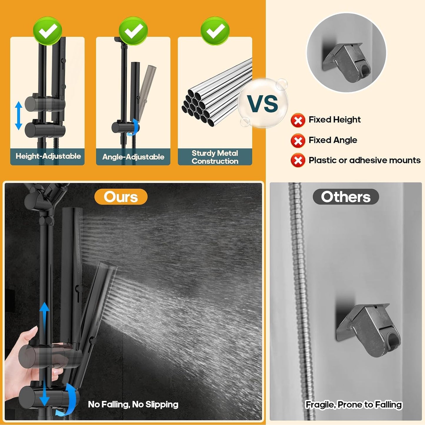 Skiennix High Pressure Rain Shower Head - 10 Inch Square Rainfall Combo with Handheld, 3 Spray Modes, Matte Black