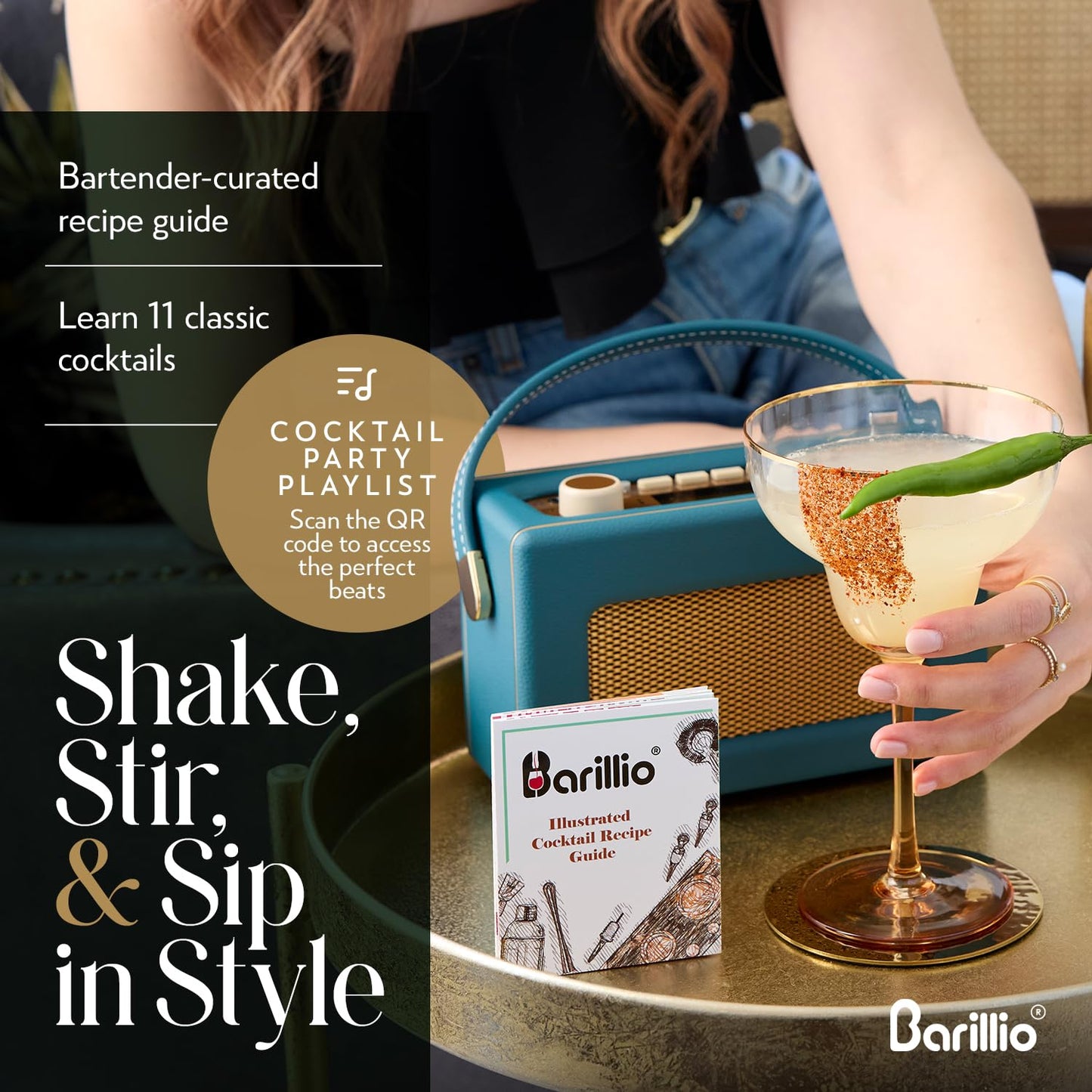 Barillio Gold Mixology Bartender Kit - 8 pcs Stainless Steel Travel Cocktail Shaker Set with Bag - Bar Tools Set with Martini Shaker, Drink Mixer Spoon & Mojito Muddler for Cocktails, Pourers & Jigger