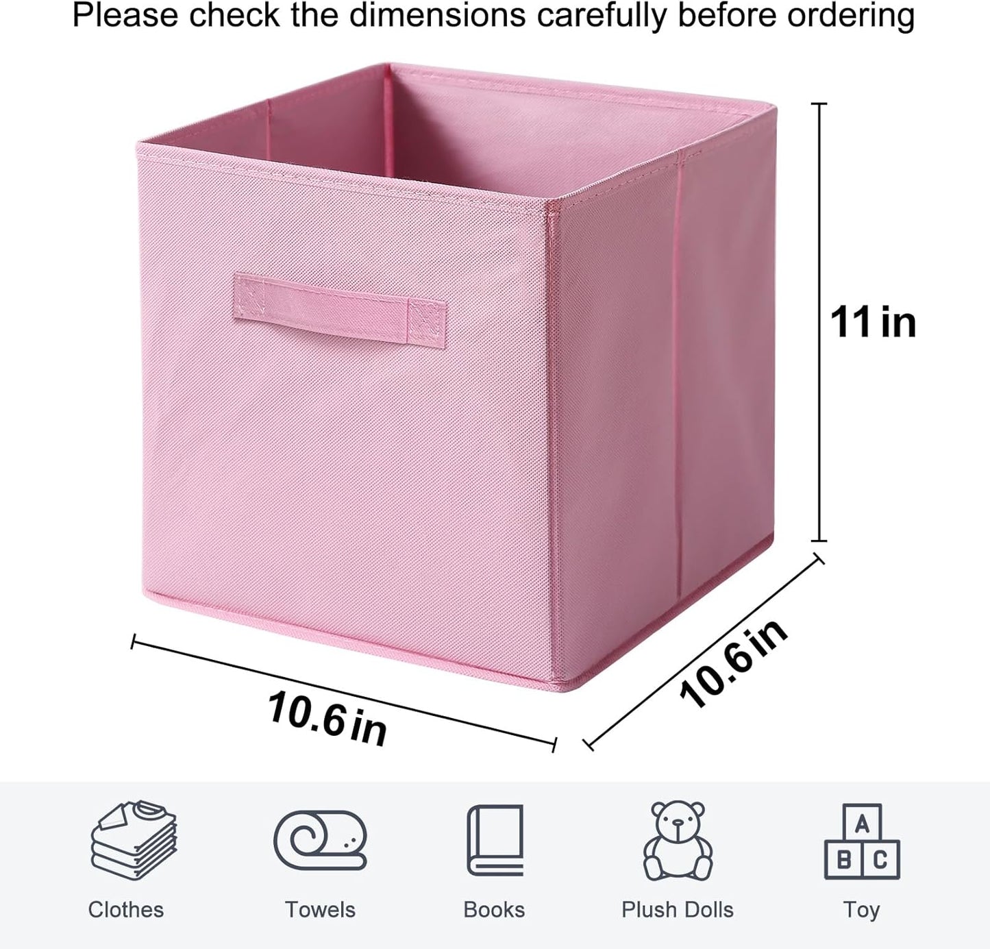 Skiennix Fabric Storage Bins - 6 Pack Collapsible Cube Organizers for Closet & Living Space | Foldable with Handles (Pink, 11 Inch)