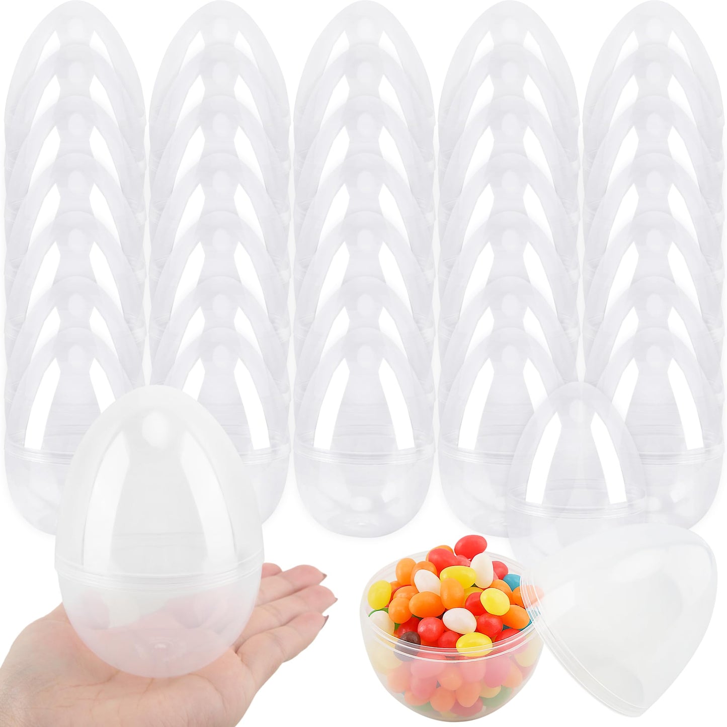36 Pcs 6 Inch/ 5 Inch/ 4.5 Inch Jumbo Plastic Clear Easter Egg Fillable Large Plastic Eggs Transparent Bulk for Adult Kids Easter Egg Hunt Suprise Busket Stuffers Easter Party Supplies