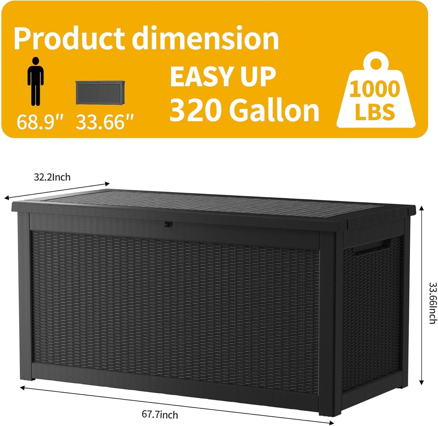 TARKARI 320 Gallon Lockable Resin Deck Box - Waterproof & UV-Resistant Outdoor Storage | Black
