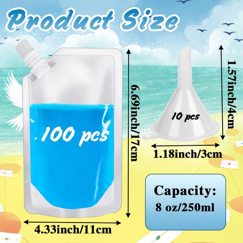100 Pcs Plastic Flasks,8 Oz Drink Pouches Bulk,Reusable Drink Pouches,Leak-Proof Food Grade Plastic Flasks for Travel