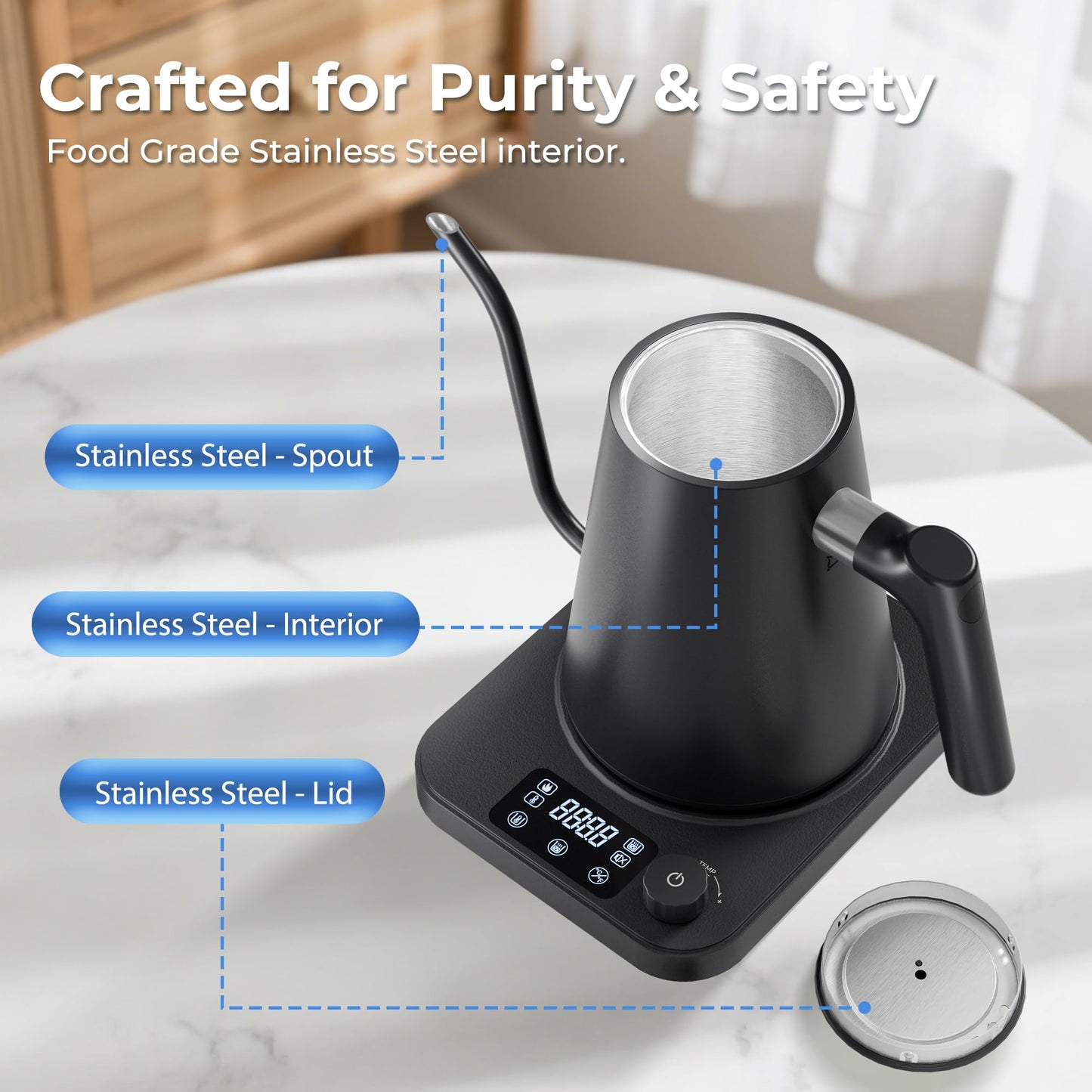 AGORVIO Gooseneck Electric Kettle, ±1°F Temperature Control, Smart Altitude Adaptation, 24H Keep Warm, 30-Min Auto Memory, Food Grade Stainless Steel, Pour Over Kettle for Coffee and Tea, 1200W/1.0L