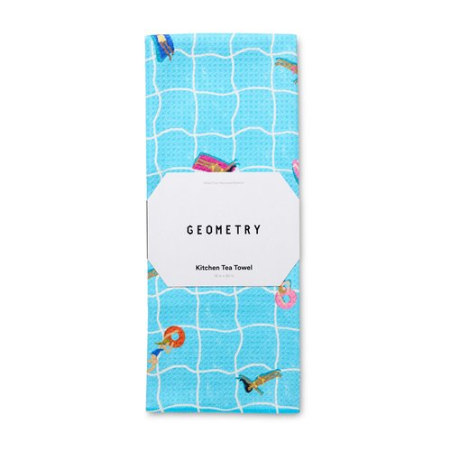 GEOMETRY Tea Towels – Spring & Summer Collection – Quick-Dry, Ultra-Absorbent, Reusable Microfiber Kitchen Towels for Drying & Cleaning - At The Pool - 1 Pack