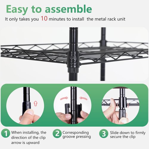 FDW Wire Shelving Unit - 5 Tier Adjustable Metal Storage Rack for Kitchen & Garage | 17L x 12W x 48H, Black