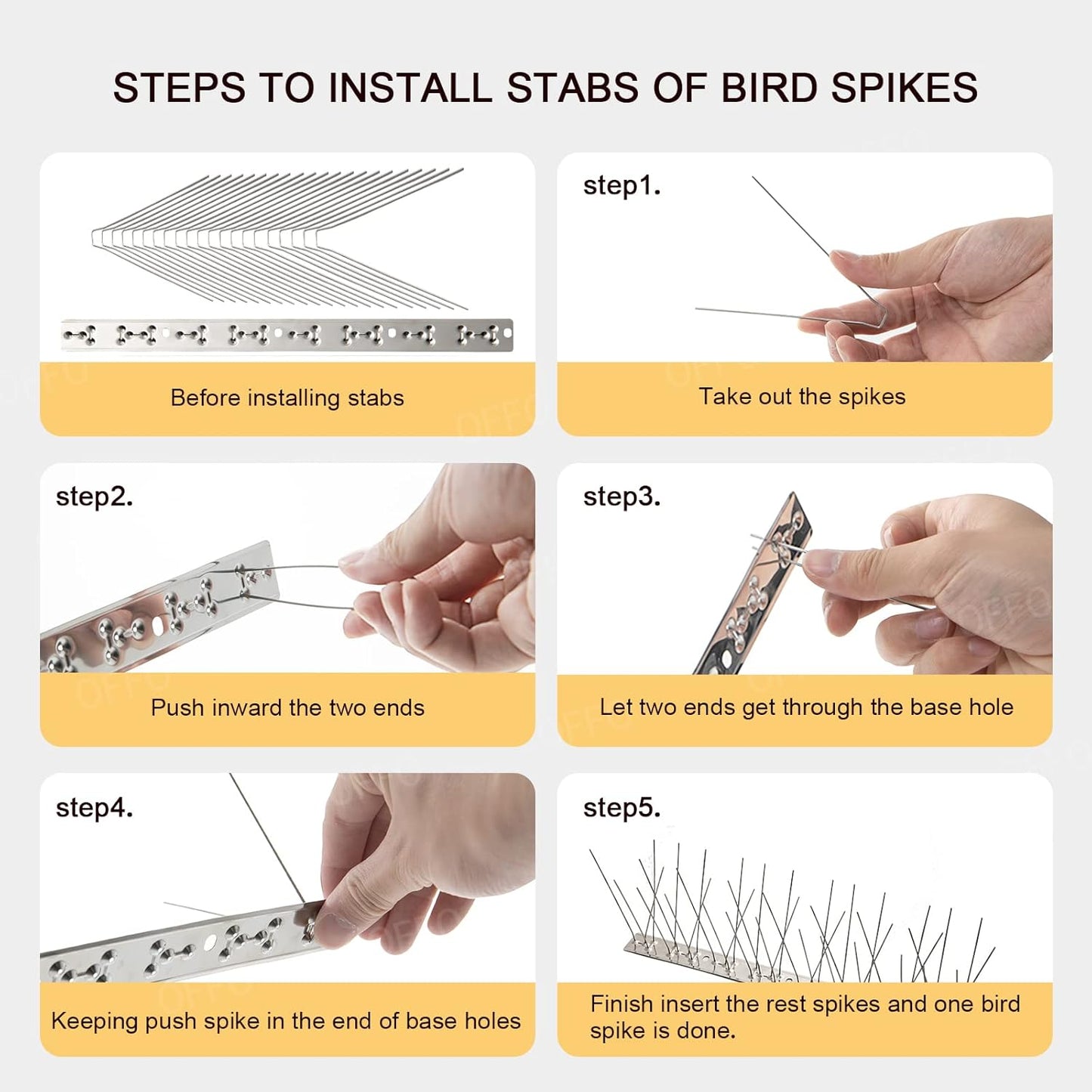 OFFO Bird Spikes - Durable Stainless Steel Pigeon Spikes Kit | Protects 3.4 Feet from Birds