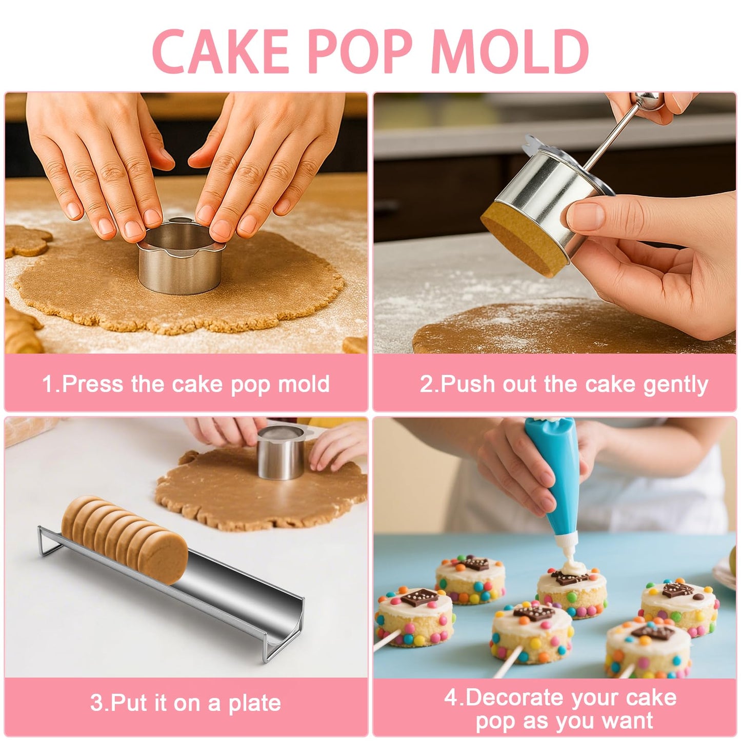 Palksky Cake Puck Mold Set, Chocolate Covered Cake Molds, Round Cake Pop Molds Silicone for Candy Chocolate Desserts Making Set of 3