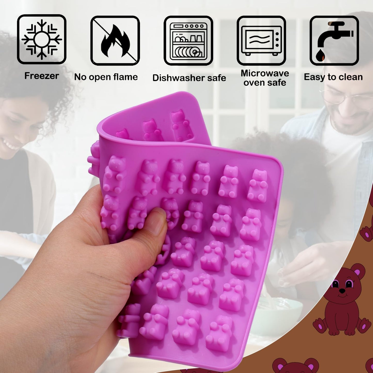 Palksky 4Pcs Gummy Bear Mold Silicone, Fruit Snack Molds, Gummies Trays Molds with Dropper for Candy Chocolate