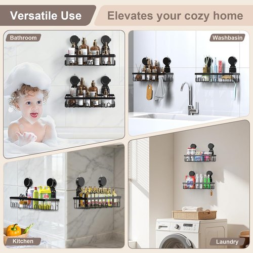 JOTPE Shower Caddy - No-Drill Suction Cup Organizer | Large Capacity, Waterproof & Removable, Black - 2 Pack