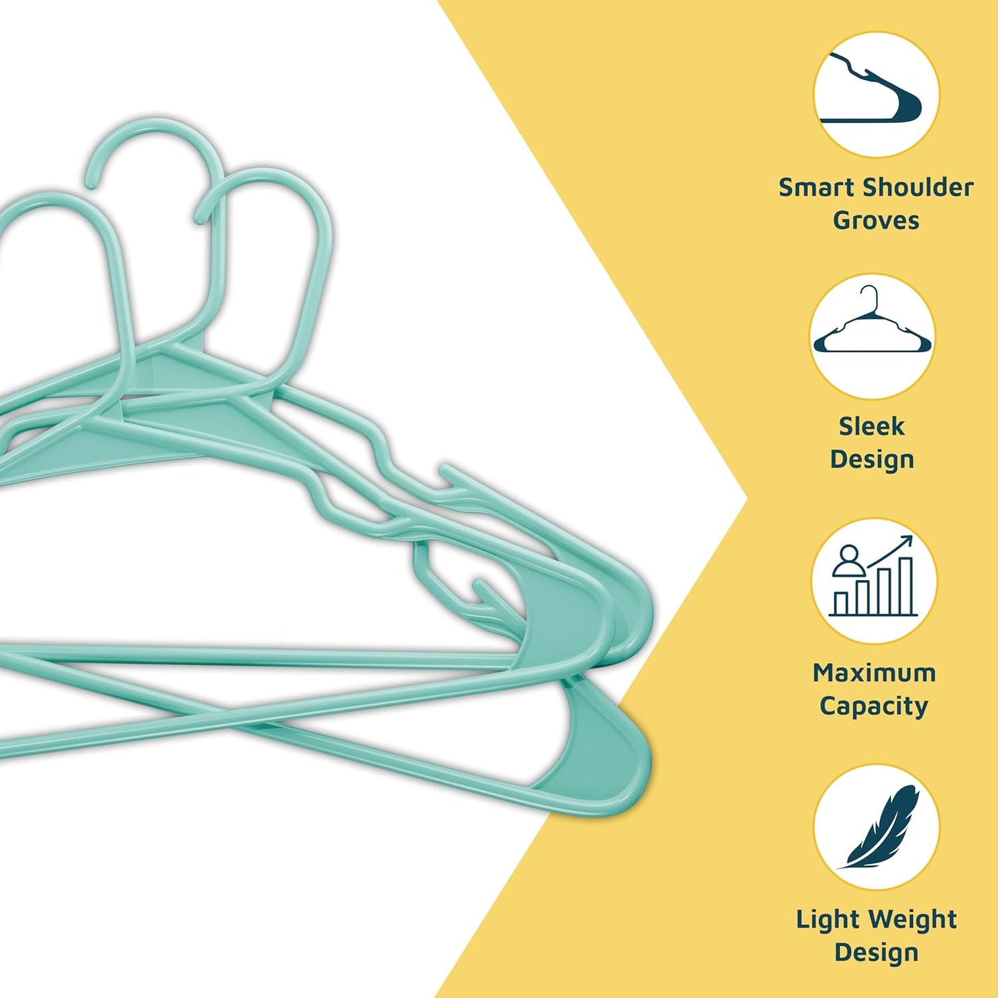 Lifemaster Heavy Duty Plastic Clothes Hangers - Space-Saving Non-Slip Design, Pack of 30, Aqua