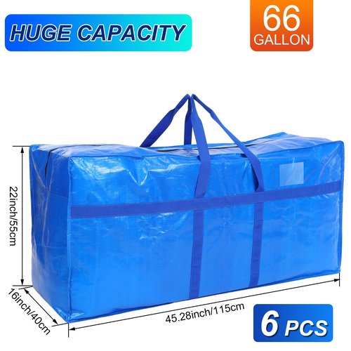 Clysee 4 Pcs 66 Gallon Extra Large Moving Bags Heavy Duty Storage Bag with Strong Zipper Handle Foldable XXL Jumbo Storage Tote Packing Moving Box for College Dorm Travel Cloth Duffle (Blue)