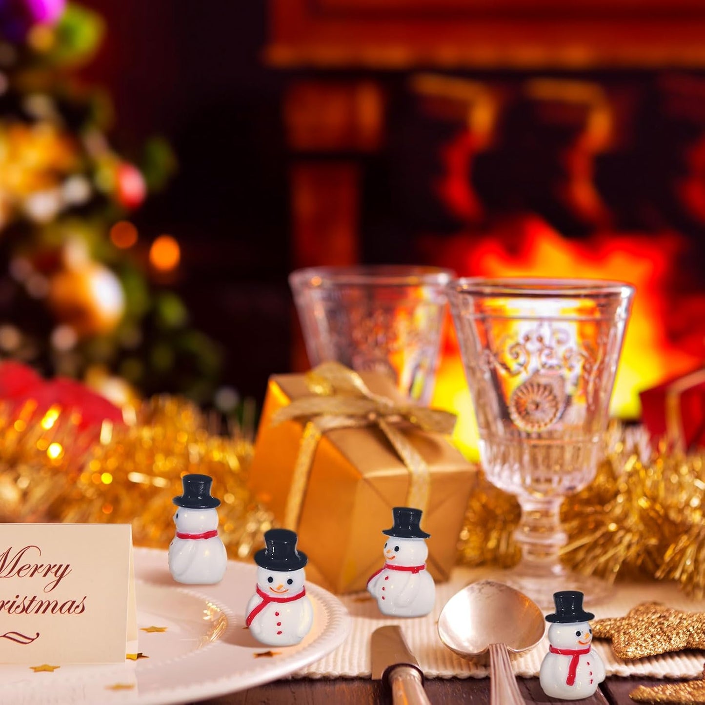 Liliful Mini Snowman Figurines - 50 Pcs Winter Resin Decorations for Christmas | Tiny Ornaments for DIY Crafts