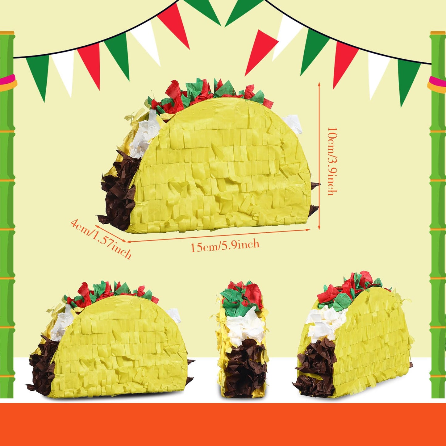 Harrycle 24 Pcs Mini Taco Piñatas for Cinco De Mayo Mexican Little Fiesta Taco Piñata Bulk for Mexican Carnivals Tuesday Event Party Favors, 5.9 x 3.9 x 1.6 Inches