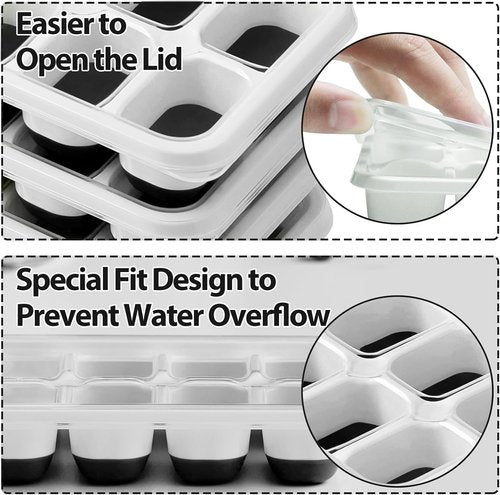 DOQAUS Ice Cube Tray - 4 Pack Stackable Silicone Trays with Lids for Easy Release | BPA & LFGB Safe